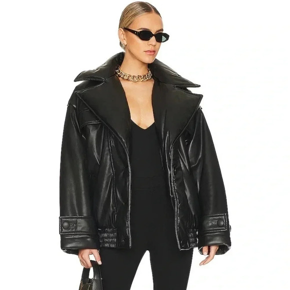 NWT Free People Ronny Kobo Camile Jacket Black Oversized Bomber Faux Leather - Picture 15 of 15